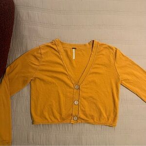 Free People Golden Mustard Cardigan Cropped Buttons